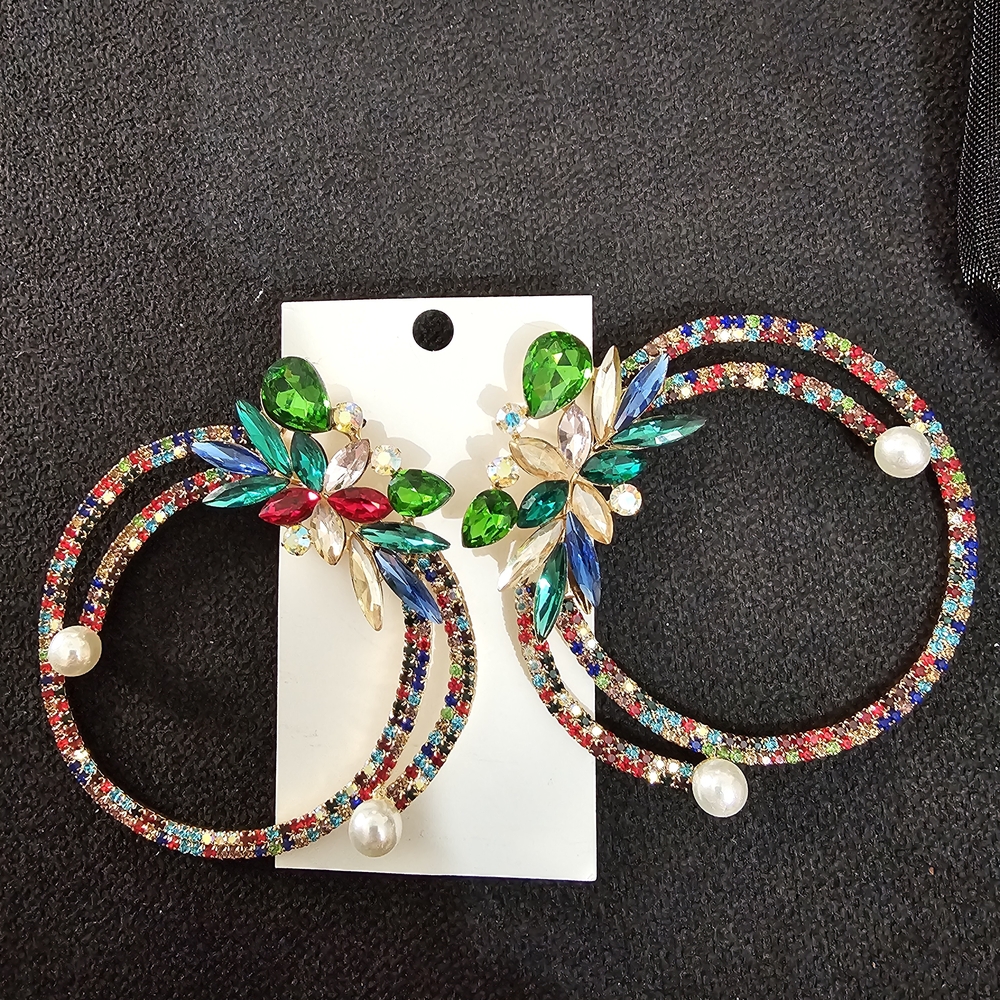 Multicolor Crystal Floral Hoop Earrings - Picture 5 of 5